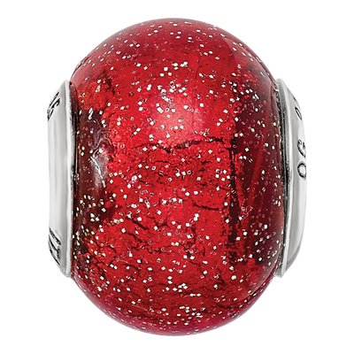 Sterling Silver Red Glitter Glass Bead – view 6