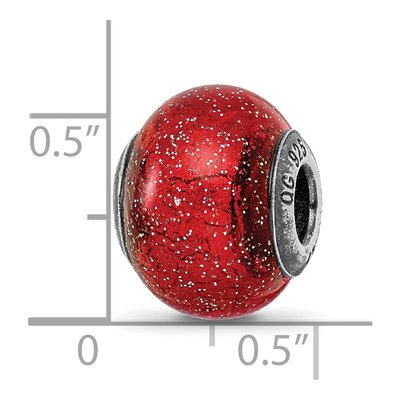 Sterling Silver Red Glitter Glass Bead – view 7