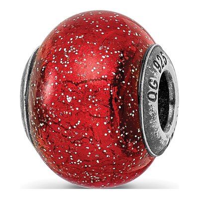 Sterling Silver Red Glitter Glass Bead