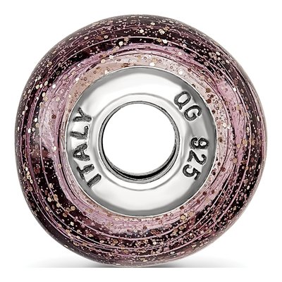 Sterling Silver Pink Glitter Murano Glass Bead – view 4