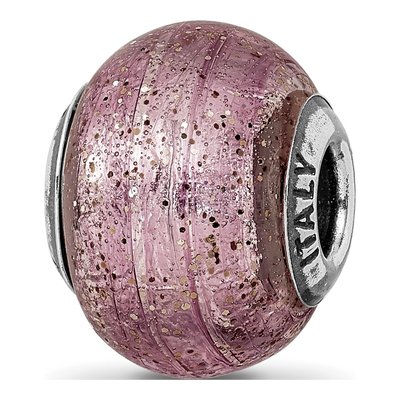 Sterling Silver Pink Glitter Murano Glass Bead