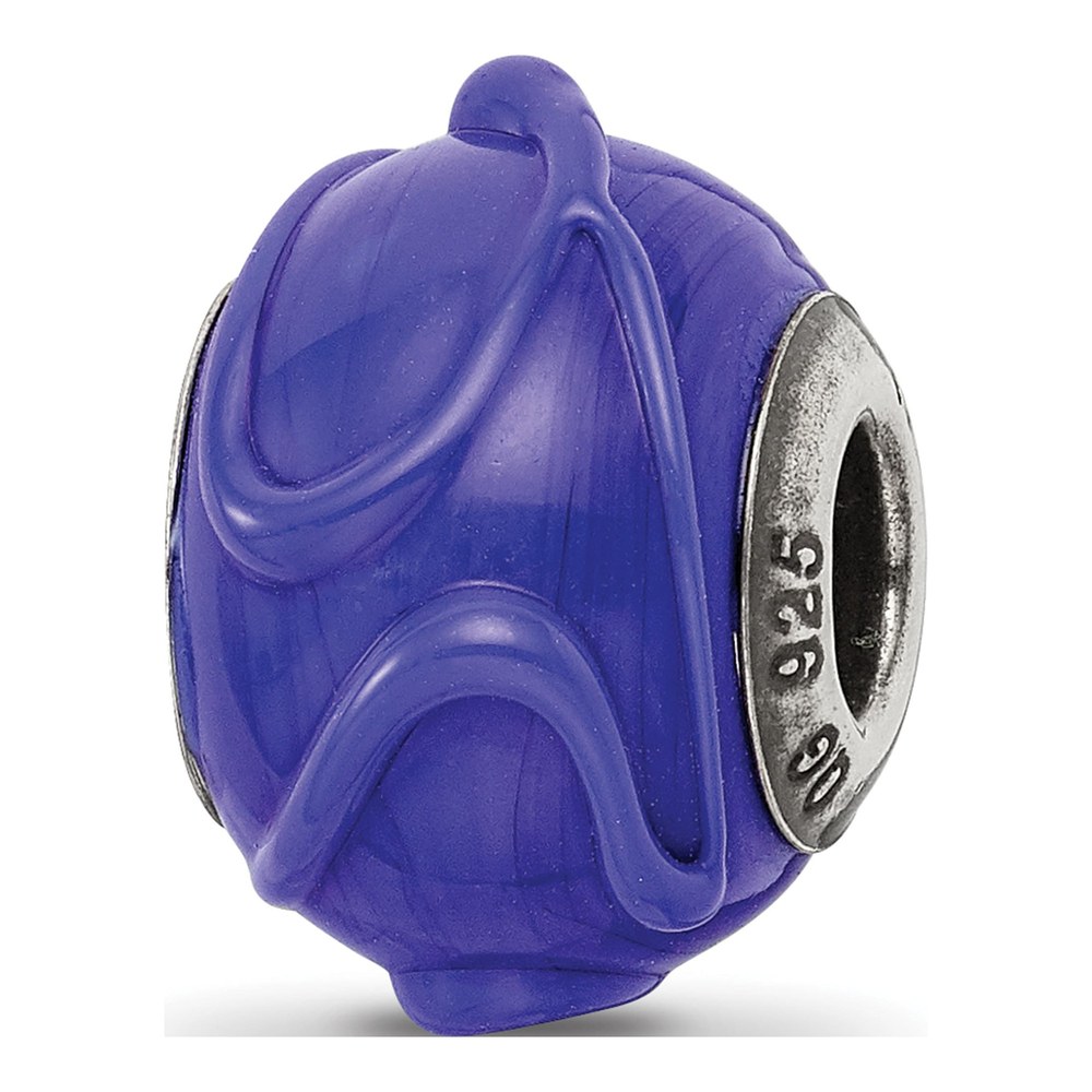 Sterling Silver Murano Glass Dark Blue Bead