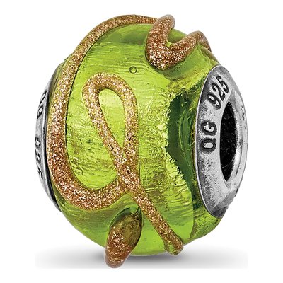 Sterling Silver Murano Glass Light Green Bead