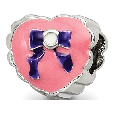 Sterling Silver Enamel Heart Bow Bead