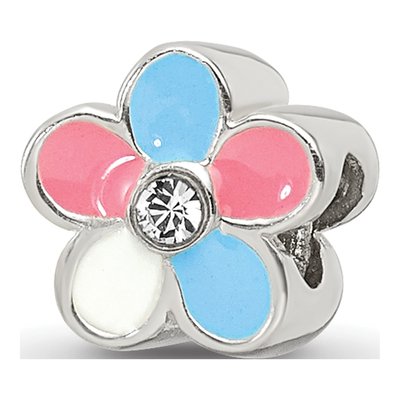 Sterling Silver Kids Enameled Flower Bead