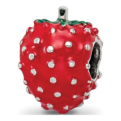 Sterling Silver Kids' Enameled Strawberry Bead