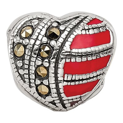 Sterling Silver Marcasite Enamel Heart Bead – view 5