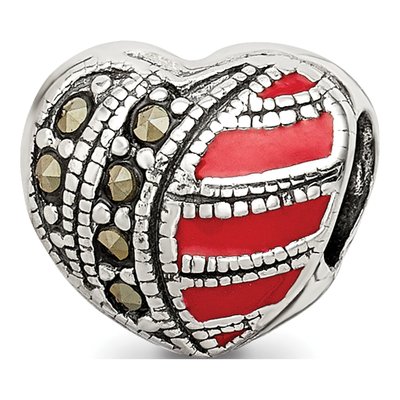 Sterling Silver Marcasite Enamel Heart Bead