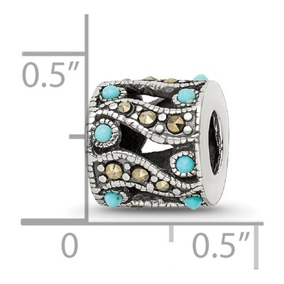 Sterling Silver Turquoise Marcasite Bead – view 5