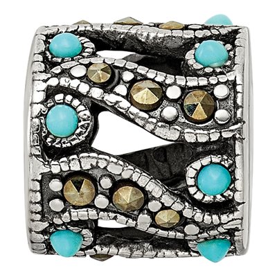 Sterling Silver Turquoise Marcasite Bead – view 6