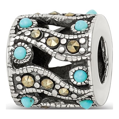 Sterling Silver Turquoise Marcasite Bead