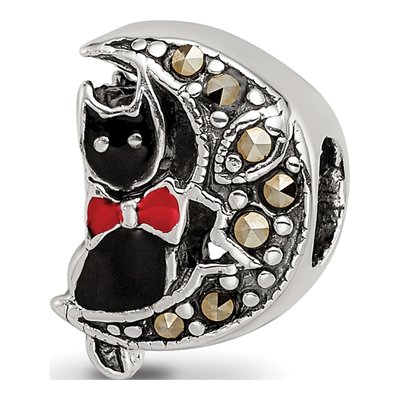 Sterling Silver Cat Moon Marcasite Bead – view 8