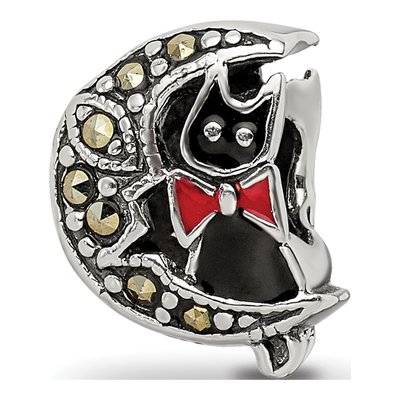 Sterling Silver Cat Moon Marcasite Bead