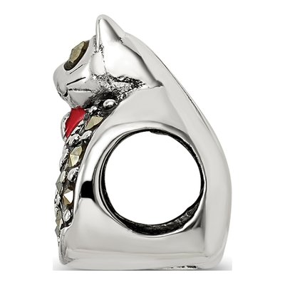 Sterling Silver Marcasite Enamel Cat Bead – view 4