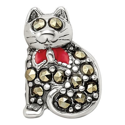 Sterling Silver Marcasite Enamel Cat Bead – view 5