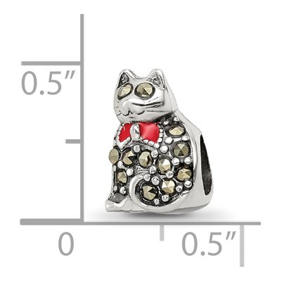 Sterling Silver Marcasite Enamel Cat Bead – view 6