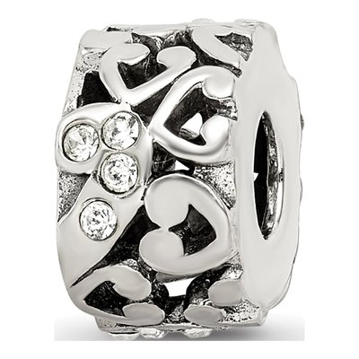 Sterling Silver Crystal Hearts Bead