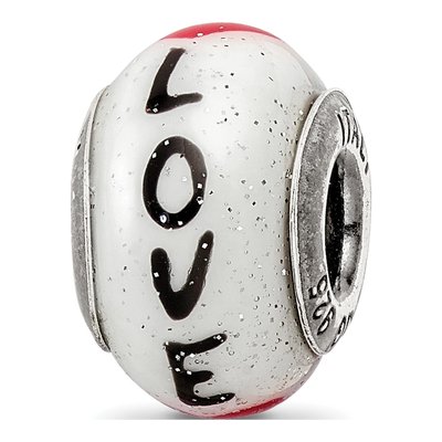 Sterling Silver Love Hearts Glass Bead