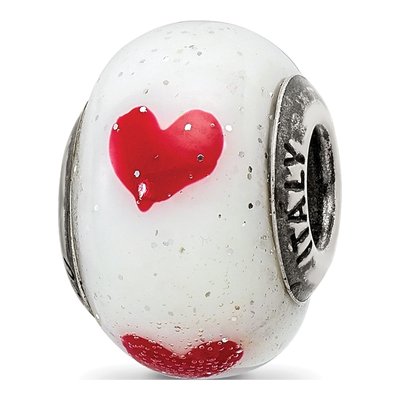 Sterling Silver Hearts Glass Bead