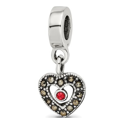 Sterling Silver Marcasite Heart Dangle Bead