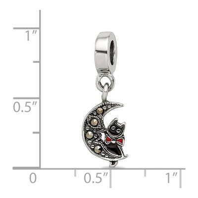 Sterling Silver Marcasite Cat Moon Dangle Bead – view 5