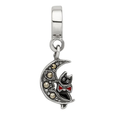 Sterling Silver Marcasite Cat Moon Dangle Bead – view 6