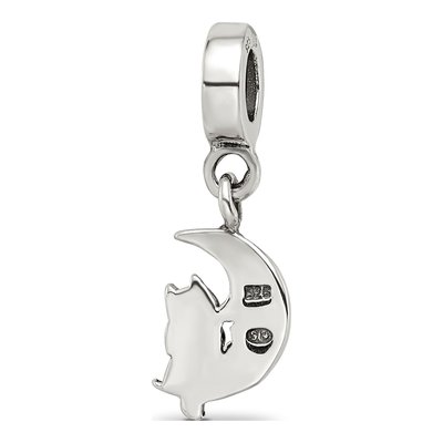 Sterling Silver Marcasite Cat Moon Dangle Bead – view 7