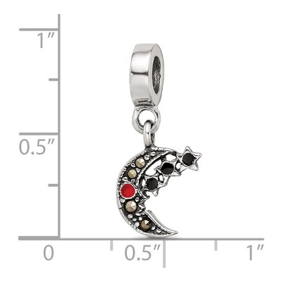 Sterling Silver Marcasite Moon Stars Dangle Bead – view 6
