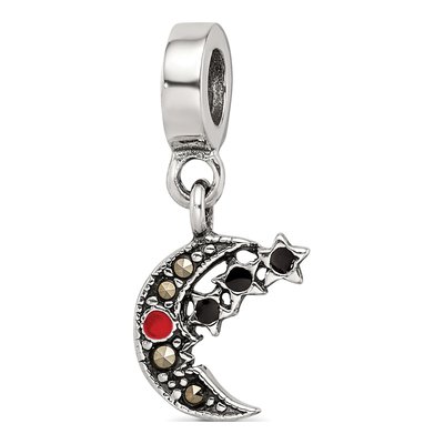 Sterling Silver Marcasite Moon Stars Dangle Bead