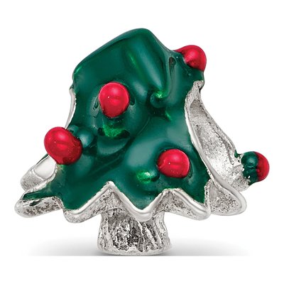 Sterling Silver Enameled Christmas Tree Bead