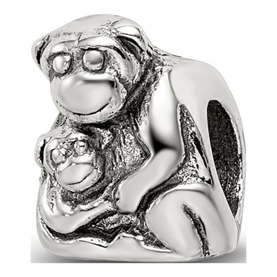 Sterling Silver Mama Baby Monkey Bead