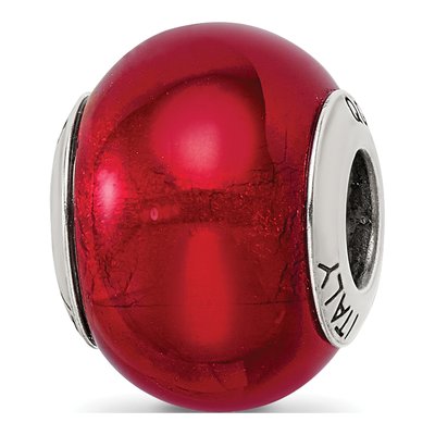 Sterling Silver Red Murano Glass Bead