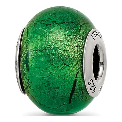Sterling Silver Green Murano Glass Bead