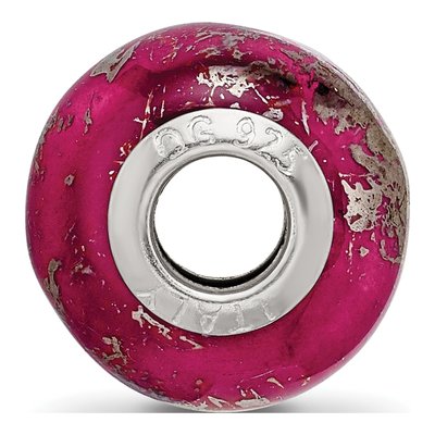 Sterling Silver Dark Pink Ceramic Bead – view 4