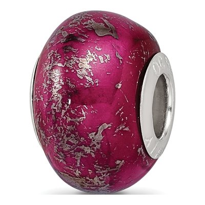 Sterling Silver Dark Pink Ceramic Bead