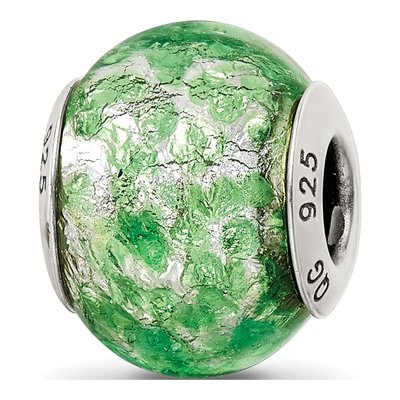 Sterling Silver Green Murano Bead