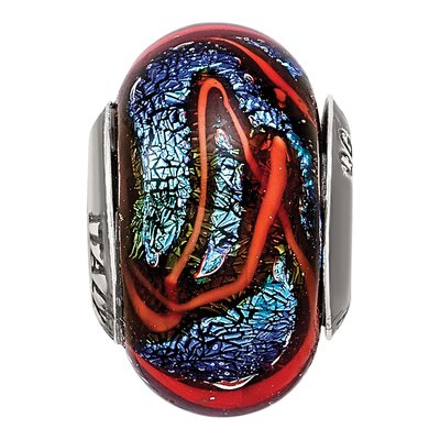 Sterling Silver Murano Glass Blue Orange Bead – view 3