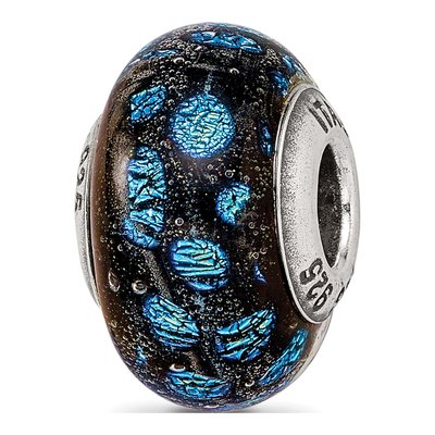Sterling Silver Blue Dots Murano Glass Bead