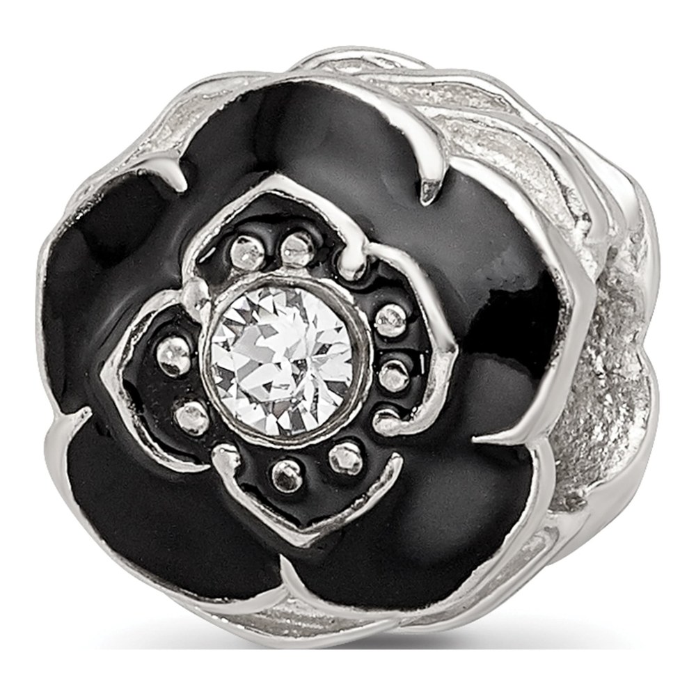 Sterling Silver Crystal Enameled Flower Bead