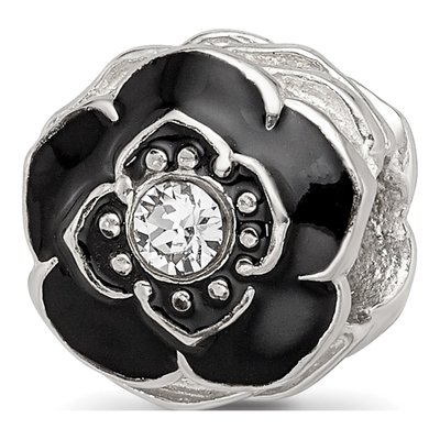 Sterling Silver Crystal Enameled Flower Bead