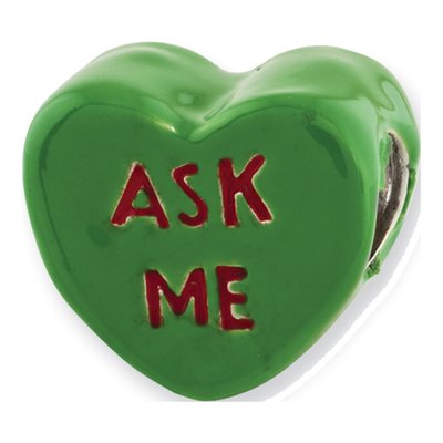 Sterling Silver Kids Ask Me Enameled Heart Bead