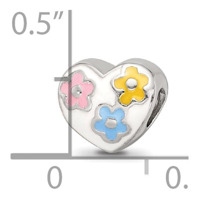 Sterling Silver Kids Enamel Heart Flower Bead – view 3