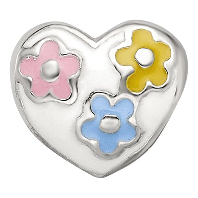 Sterling Silver Kids Enamel Heart Flower Bead – view 4