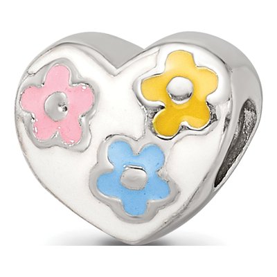 Sterling Silver Kids Enamel Heart Flower Bead