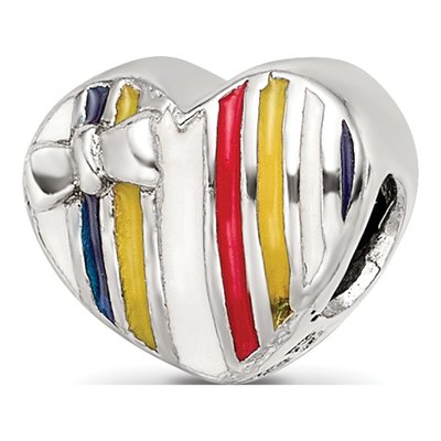Sterling Silver Kids Enamel Heart Bead