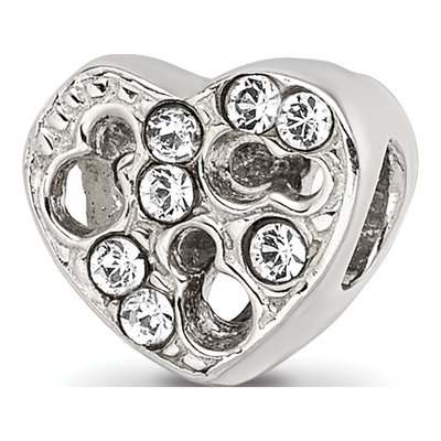 Sterling Silver Crystal Kids Cut-Out Heart Bead