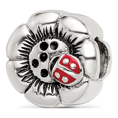 Sterling Silver Flower Ladybug Bead