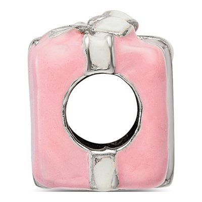 Sterling Silver Pink Enameled Present Bead – view 4