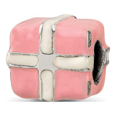 Sterling Silver Pink Enameled Present Bead – view 7
