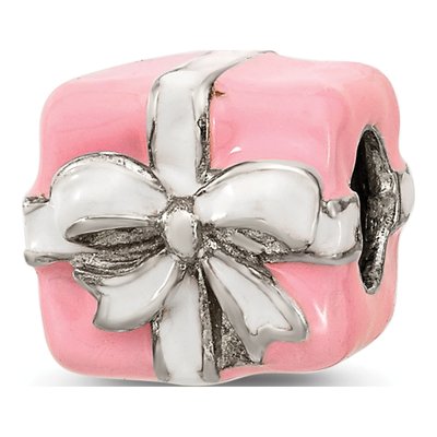 Sterling Silver Pink Enameled Present Bead